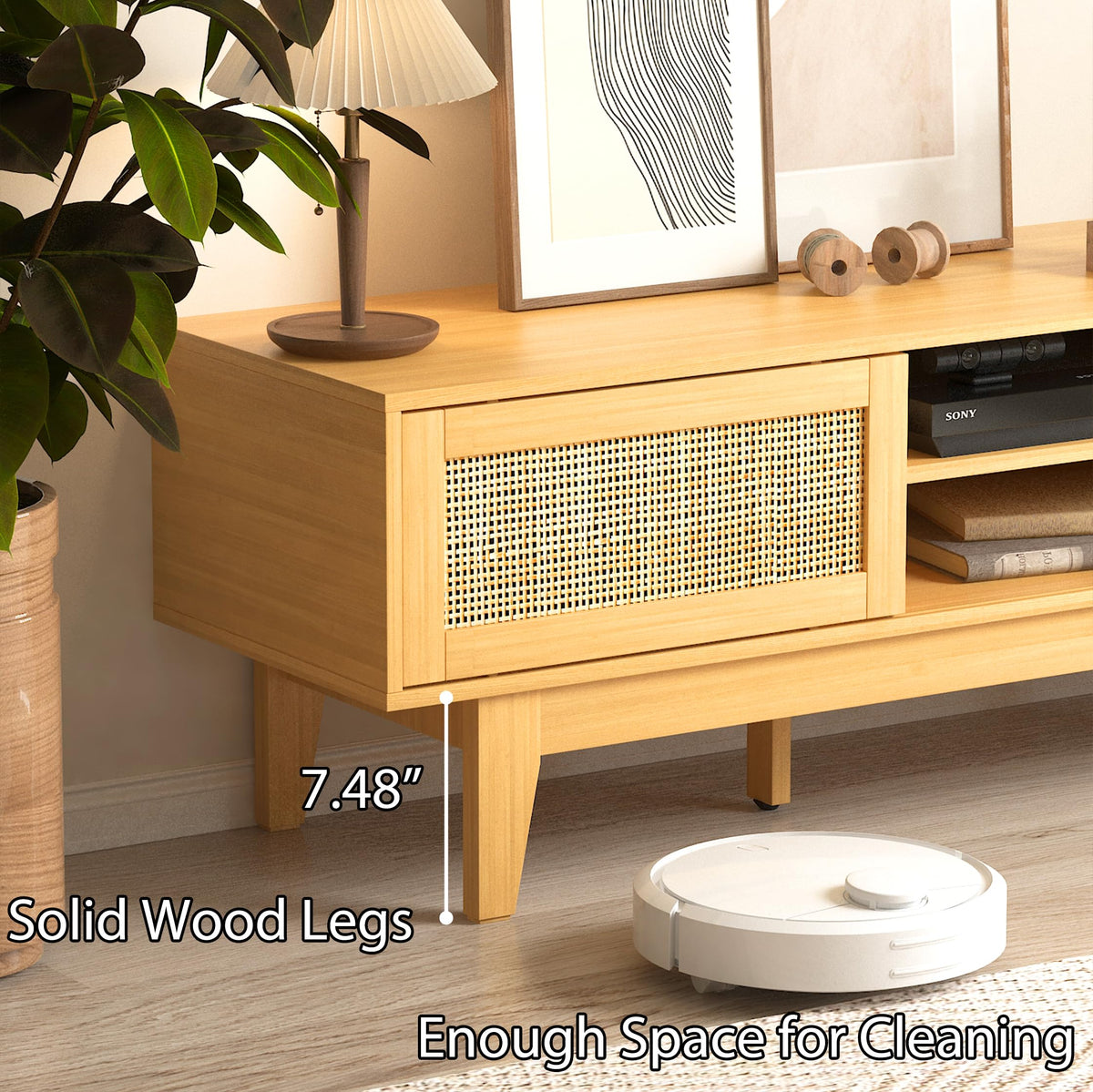 Natural Rattan TV Stand with Sliding Doors C19553