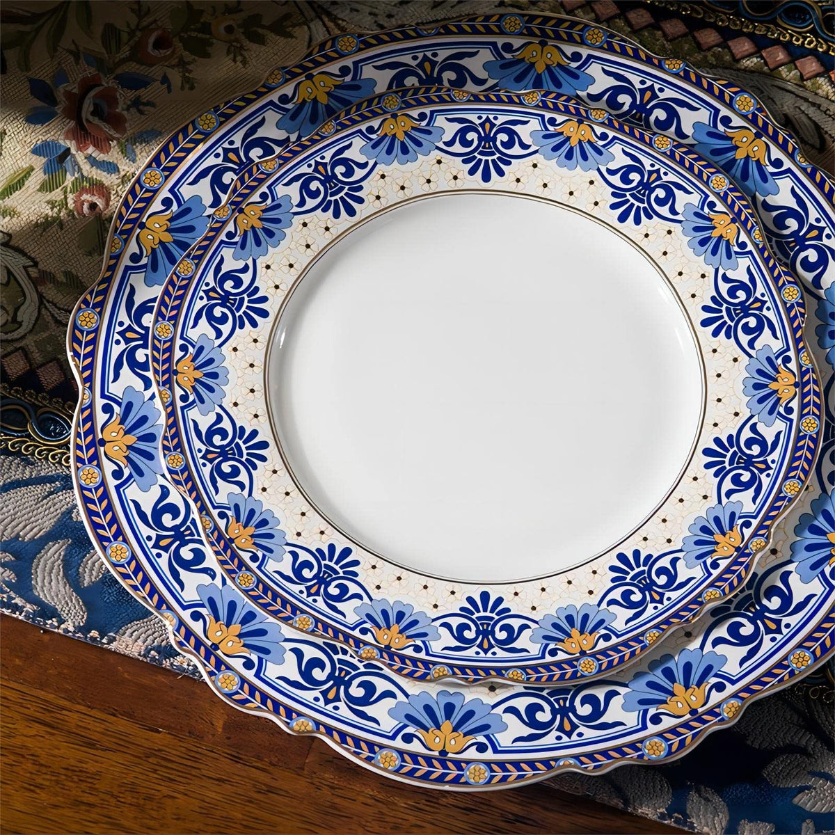 Bone China Tea Set for 6, 12 Pieces Blue and White L795202