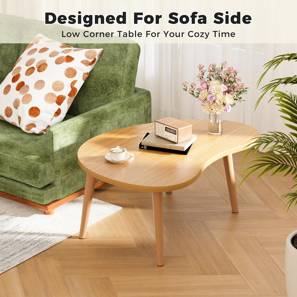 Low Oval Japanese Floor Coffee Table with Solid Wood Legs Z96786