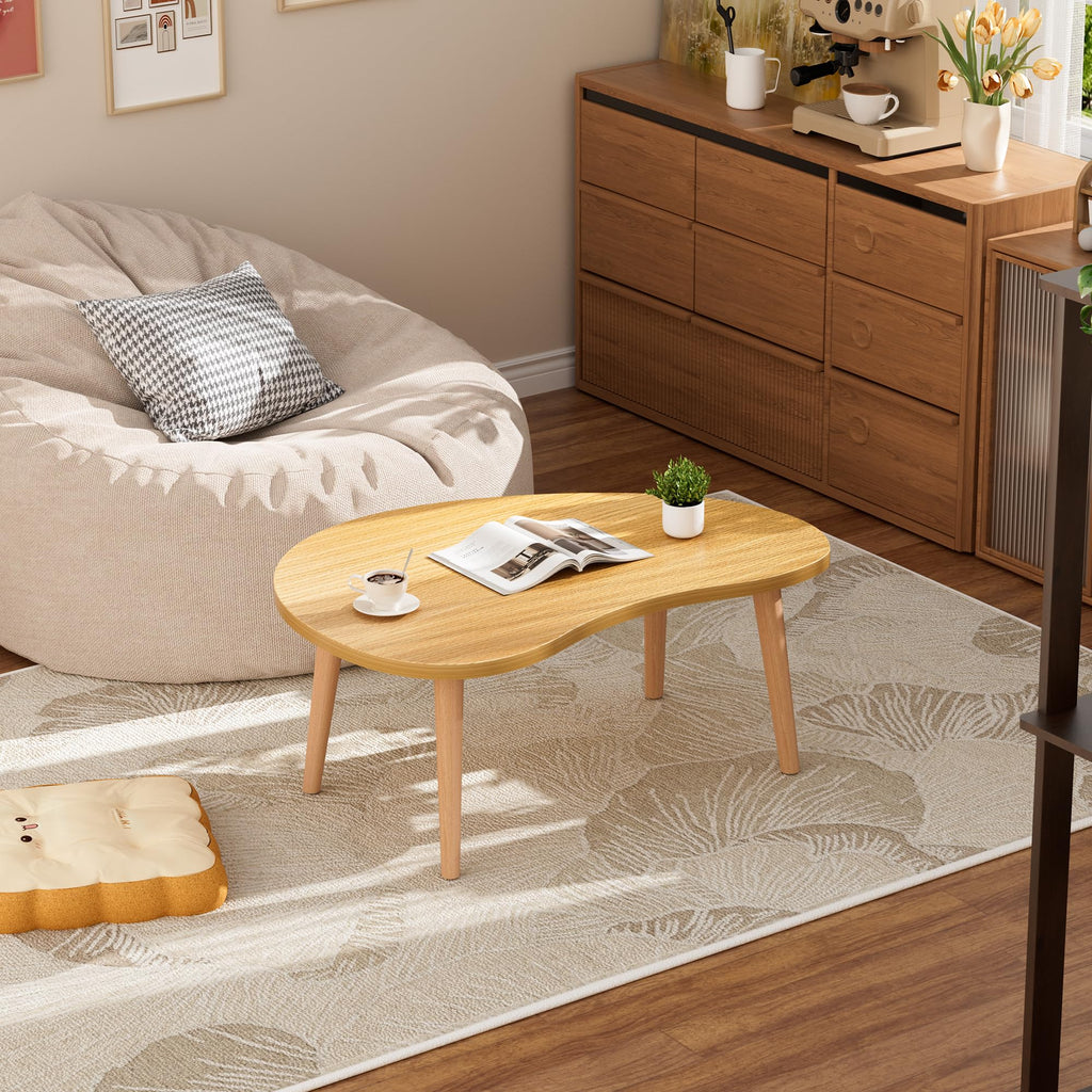 Low Oval Japanese Floor Coffee Table with Solid Wood Legs Z96786