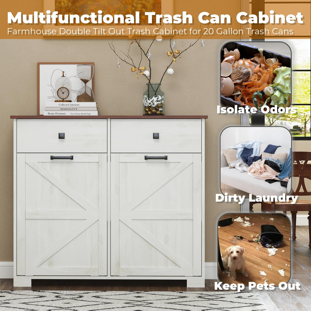 White 20 Gallon Tilt Out Trash Cabinet Q879